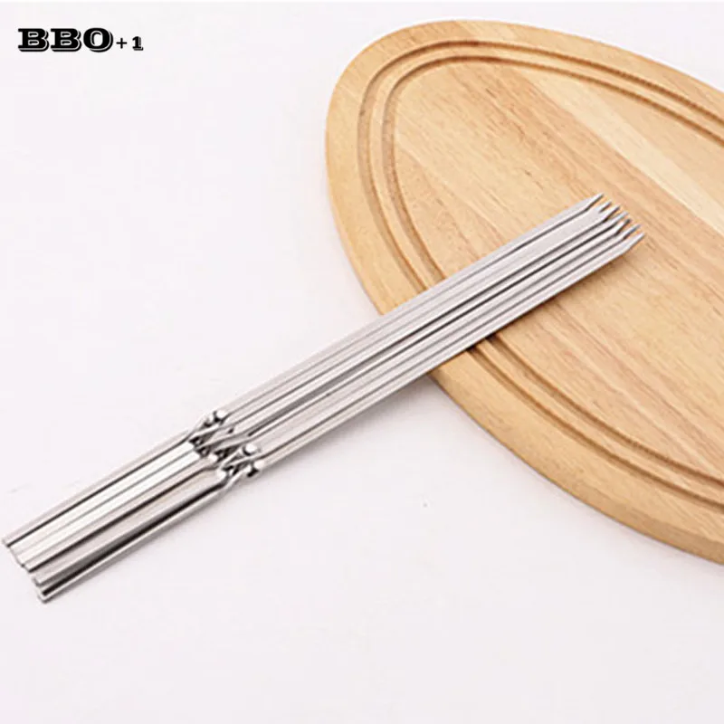 10pcs 15.7''Stainless Steel Barbeque Skewers Portable BBQ Flat Skewers