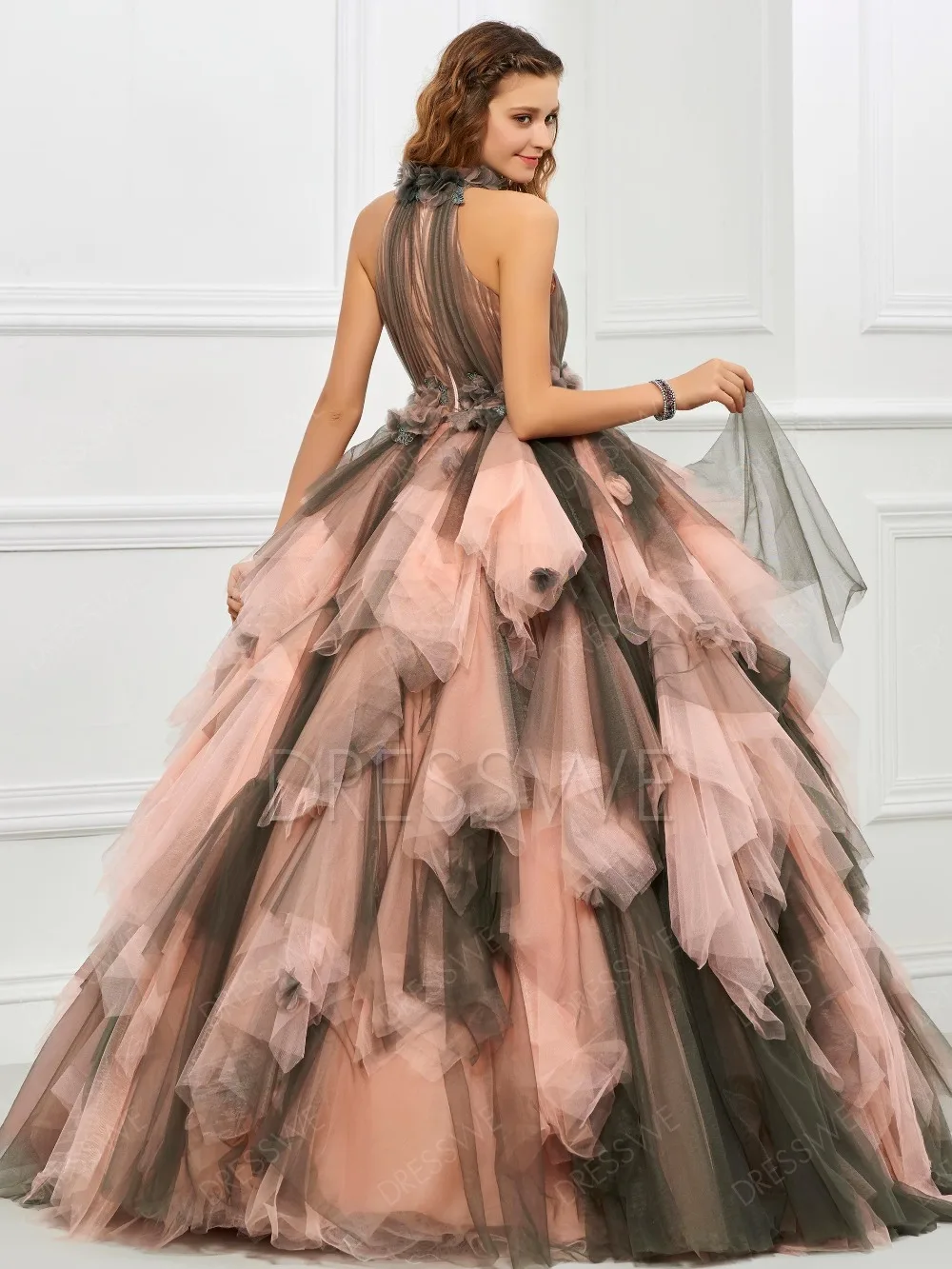 Винтаж розовый и черный два тона 1950 s цвет ful свадебное платье es с оборками Тюль бальное свадебное платье в готическом стиле