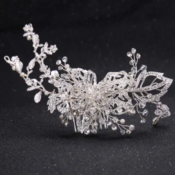 

Fashion Silver Color Metal Crystal Pearl Hair Combs Tiaras Crowns Headband With Comb Bridal Wedding Hair Jewelry Accessories
