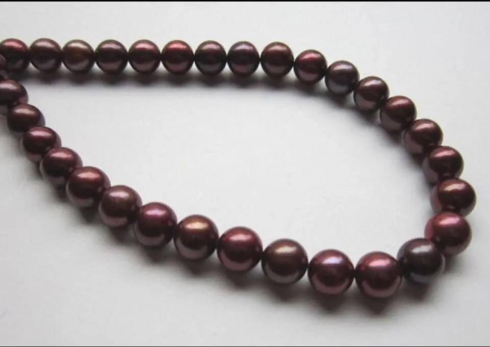 

Free Shipping >>>>> elegant AAA +10-11mm Genuine south sea wine red pearl necklace 18" 14K Yellow