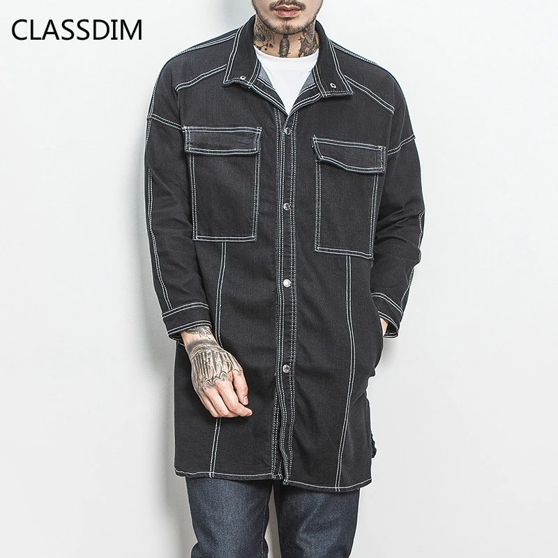 Classdim男性デニムトレンチコートロングデニムジャケット男性春秋カジュアルデニムロングジャケットコートジャンカジュアルトレンチ Trench Coat Trench Coat Longlong Trench Men Aliexpress