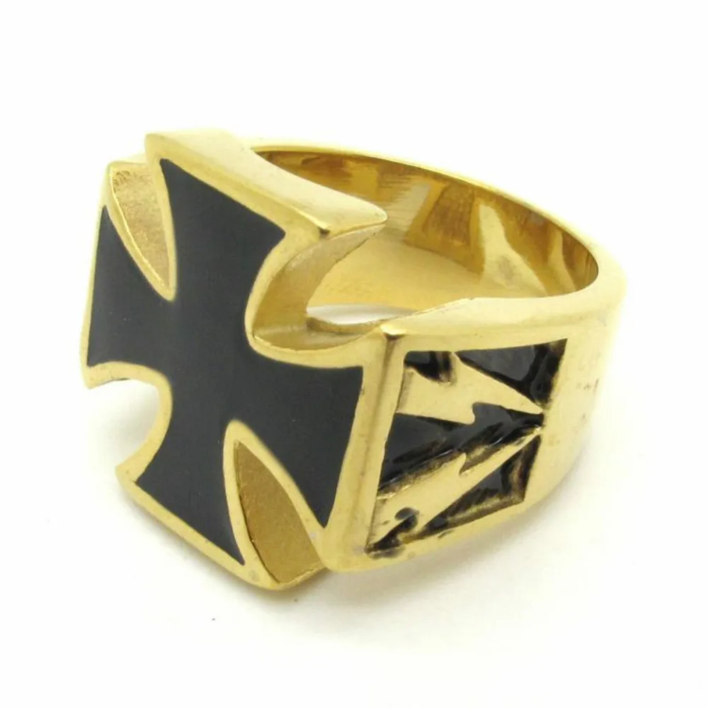 Size 8 13 Factory Wholesale Windrunner Gold Lightning Iron Cross Rings