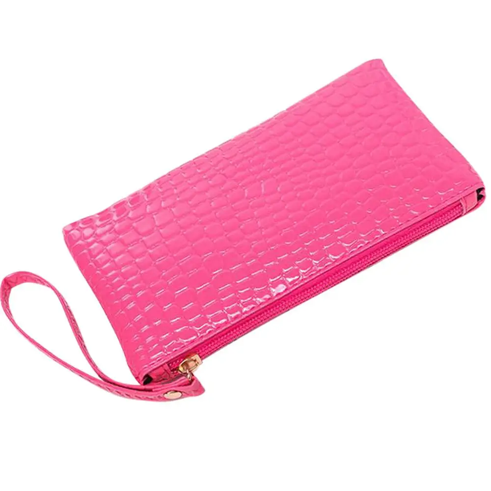 Женский клатч из крокодиловой кожи, сумка, кошелек для монет, многофункциональный кожаный кошелек для монет, модный кошелек на молнии - Цвет: Розовый