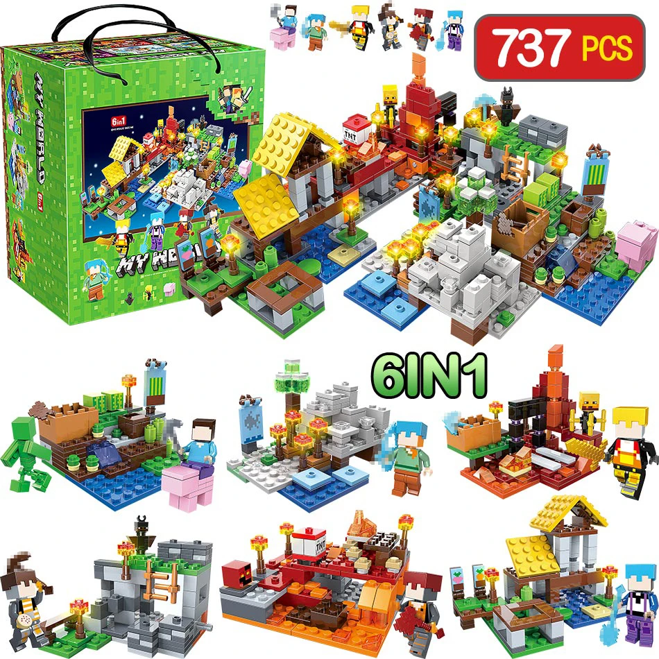 

737pcs My World Farm Cottage Building Blocks Compatible LegoINGLY Minecraft Village Defend Homes Figures DIY Enlighten Kid Toy
