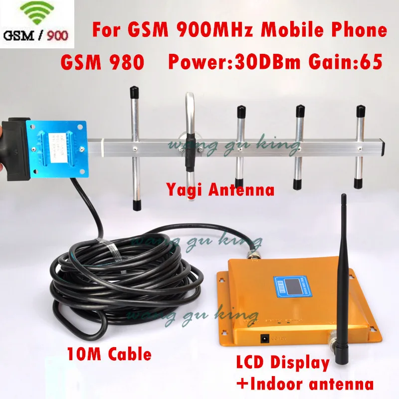 GSM 980 Signal Repeater 900 mhz Mobile Phone Signal Booster Cell Phone Amplifier+ yagi Antenna 10M Cable LCD Display