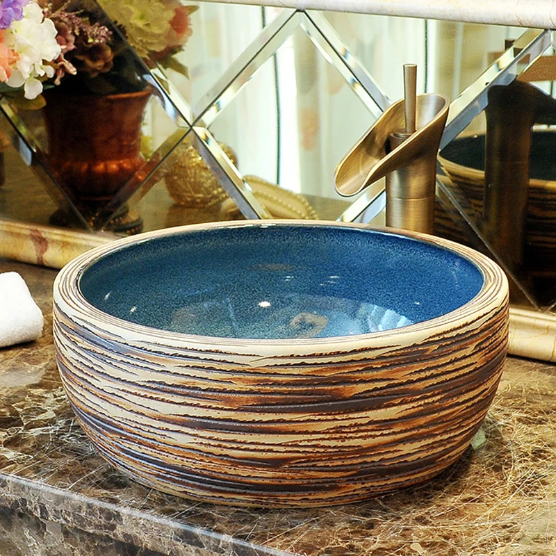 Retro ceramic Counter Top washbasin Cloakroom Hand Painted Vessel Sink