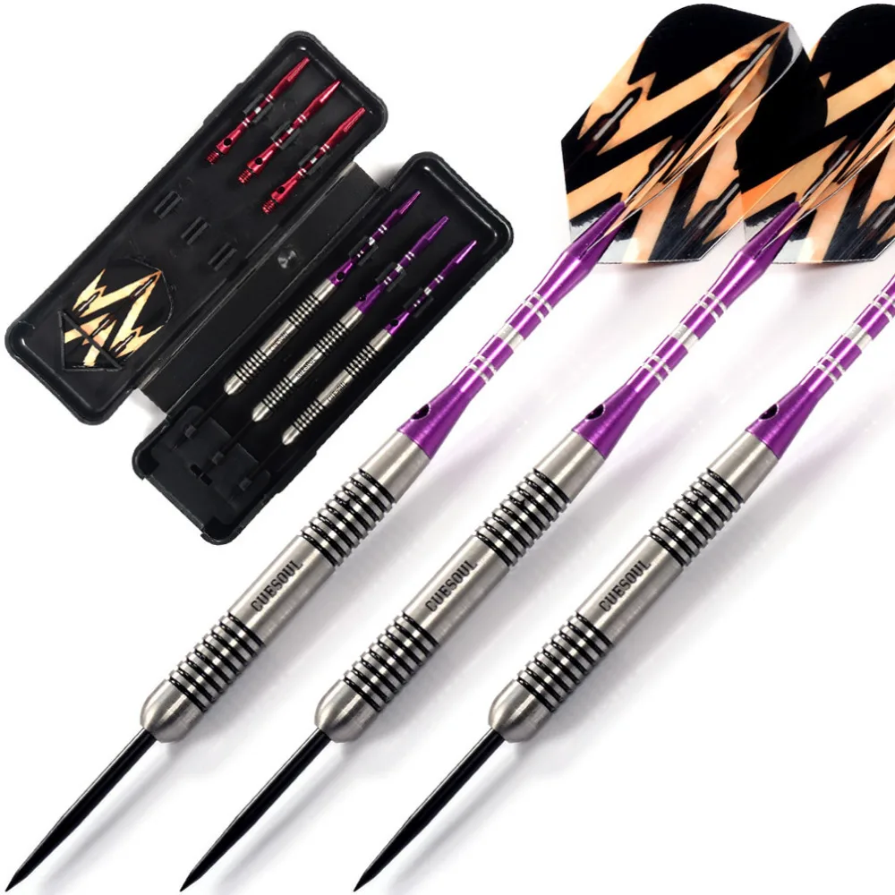 

CUESOUL 3pcs New Professional 18g Barrels 95% Tungsten Steel Tip Darts Set with Slim Dart Flights, Aluminum Shaft