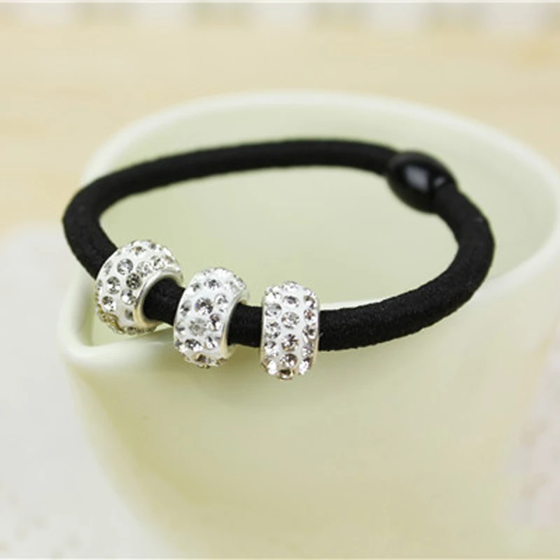 

5Pcs/Lot Fashion Elastic Rubber Bands Full Crystal Silver Beads Women Girls Ponytail Hair Holders Accessories Tie Gum Headwear