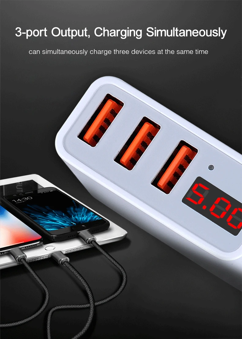 LED Display Smart 3 USB Charger For iPhone Samsung Xiaomi USB Adapter (6)