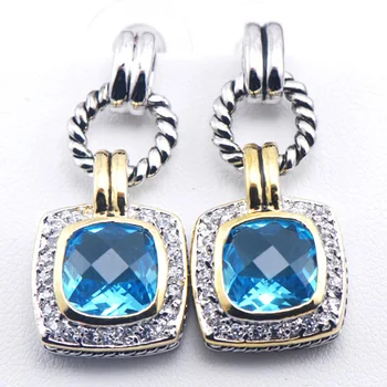 

New Simulated Aquamarine Woman 925 Sterling Silver Crystal Earrings TE386