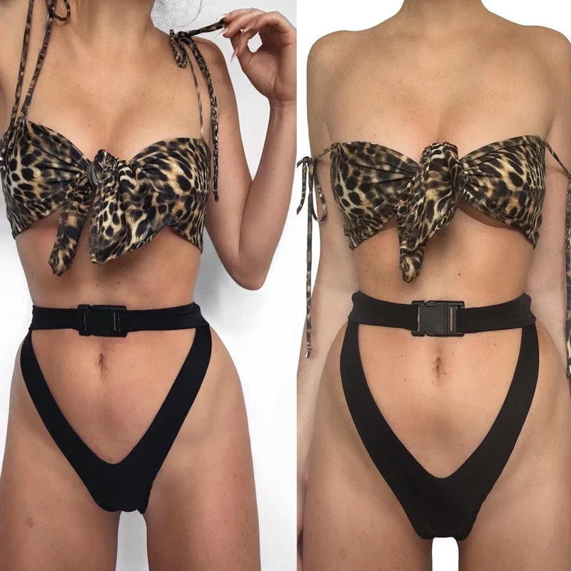 

Swimsuit Woman Bikinis With Push Up Bikini Swim Swimwear For Women Biquine Butterfly Lady Split Leopard Print Polyester