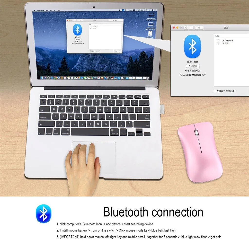 Компьютерные Bluetooth мышь hxsj T23 беспроводная Bluetooth мышь Перезаряжаемые немой Max 1600 Точек на дюйм беззвучная мышка игра Мышь Voor портативных ПК