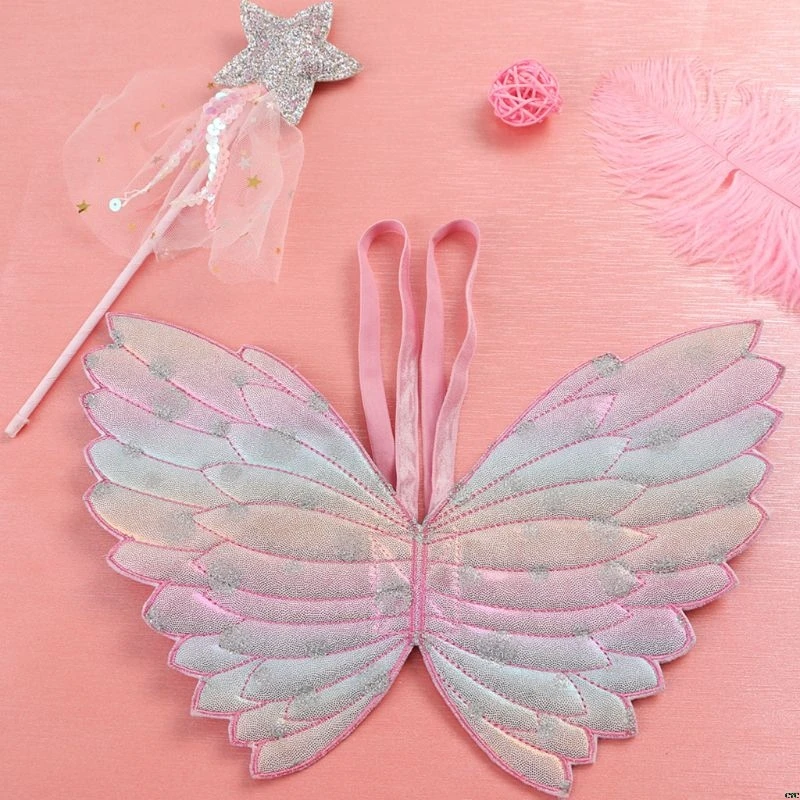 Cute Children Costumes Performance Props Gradient Color Butterfly Princess Angel Wings Fairy Stick Kids Dress Up Playing Toys