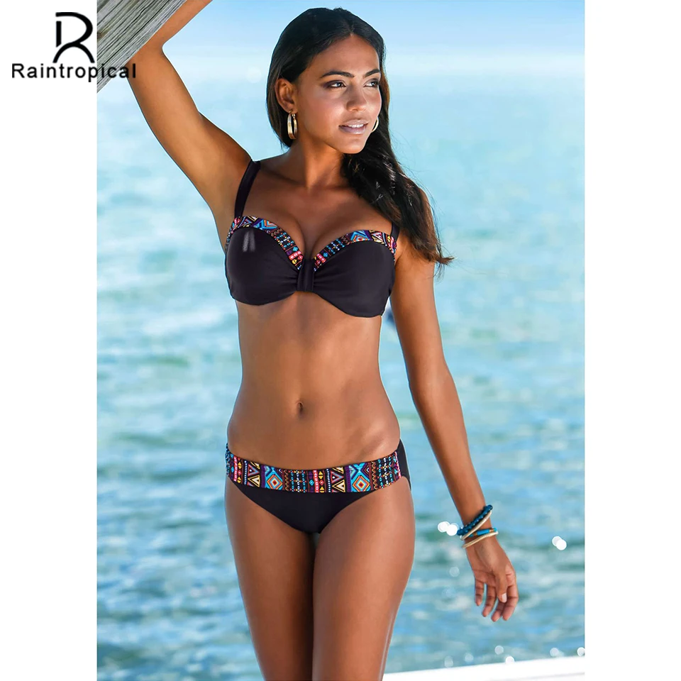 

Raintropical 2019 Sexy Bandage Bikinis Push Up Swimwear Women Brazilian Bikini Set Swimsuit Solid Splice Swimwear Plus Bikini