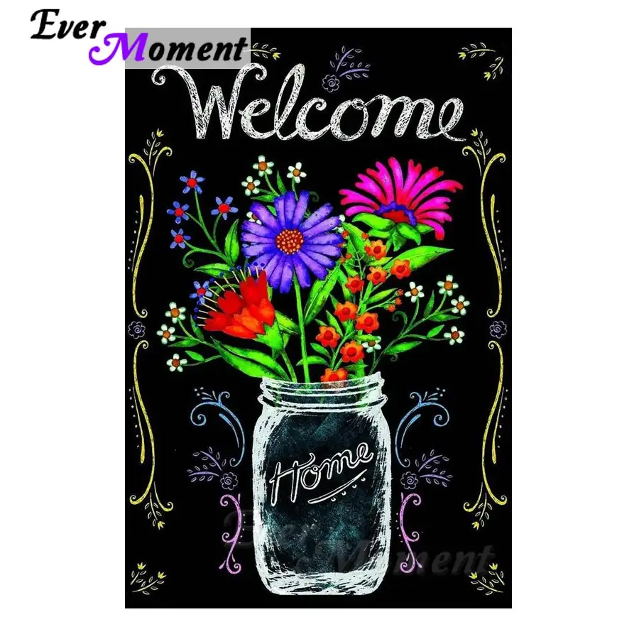 

Ever Moment Diamond Painting Bottle Flower Welcome Home Picture Mosaic Full Square Drill Diamond Embroidery Needlework S2F686