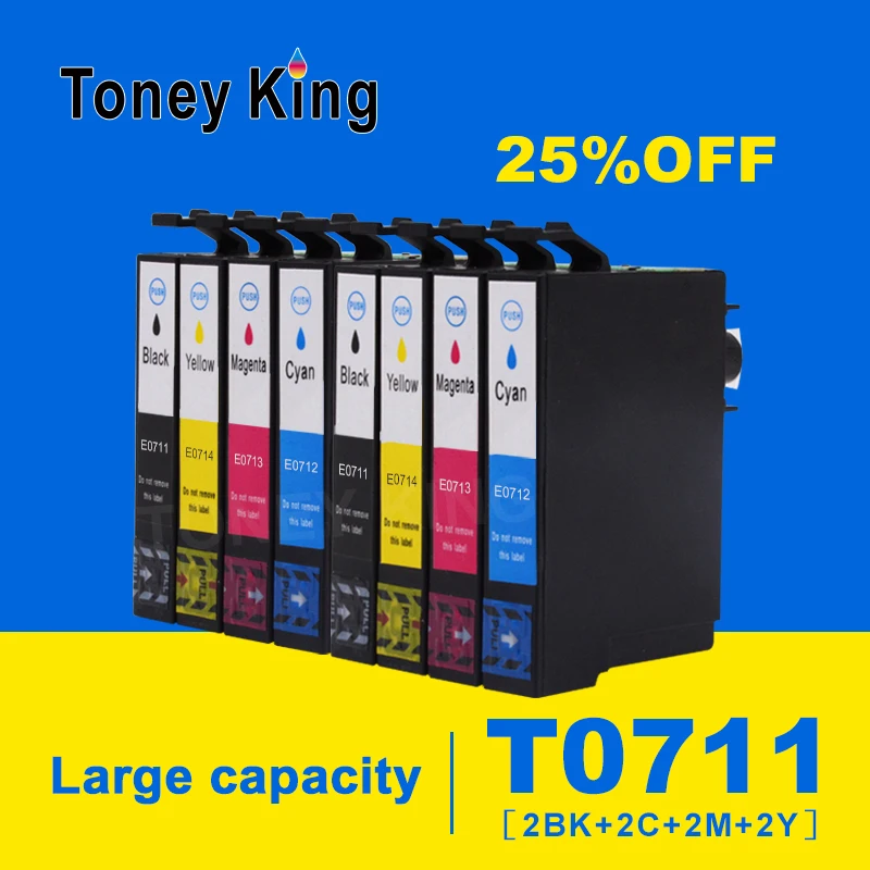 

8Pcs Ink Cartridge for Epson T0711 T0712 T0713 T0714 Printer Cartridges SX205 SX215 SX218 SX400 SX415 SX515W SX600FW SX610FW Ink