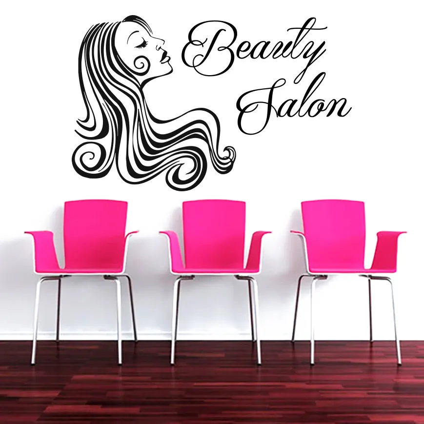 

Fashion Beauty Salon Sign Wall Decal Modern Makeup Woman Hair Face Wall Stickers Interior Cosmetic Hairdressing Decor DIYSYY552