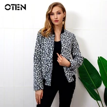 OTEN модные уличные женские куртки и пальто Леопардовый принт спереди молния Повседневная Женская Сексуальная черная куртка верхняя одежда осень