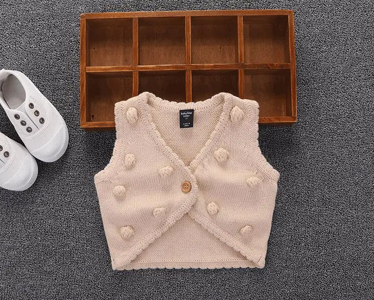 Весенне-осенний свитер для новорожденных, жилет для малышей 0-2 лет, вязаный жилет для девочек, Хлопковый вязаный кардиган
