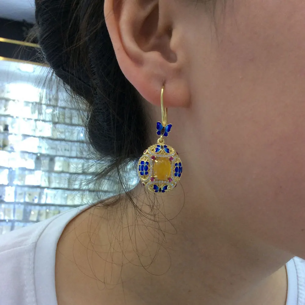 Серьги подвески женские из серебра 925 пробы с халцедоном|earrings for|earrings for women jewelrysilver