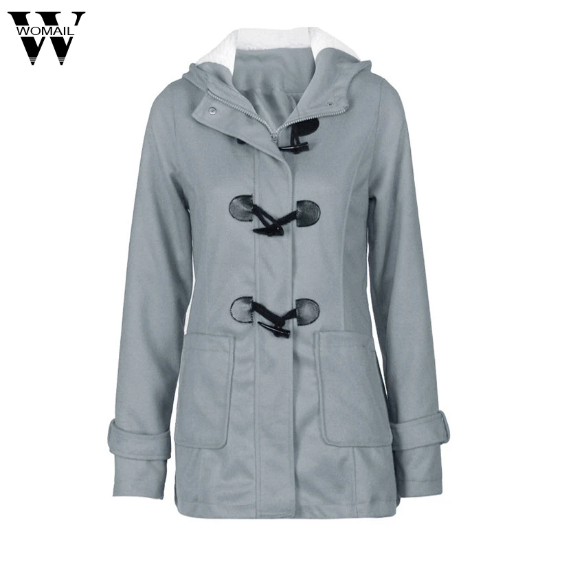Womail Fashion Для женщин Повседневное ветровка теплая верхняя одежда шерстяное платье, тонкое длинное пальто куртка плащ-Тренч jan12/30 oct30 - Цвет: Grey