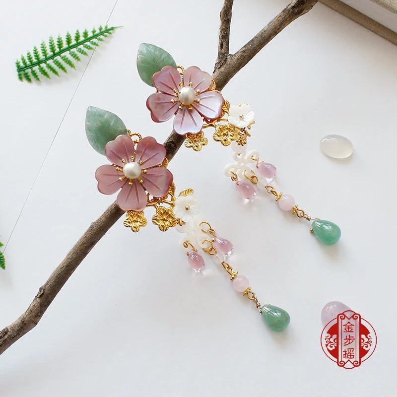 

Chinese vintage real pearl shell handmade pink hairpin hair sticks Hair clip accessories Headwear for hanfu kimono COSPLAY 1pc
