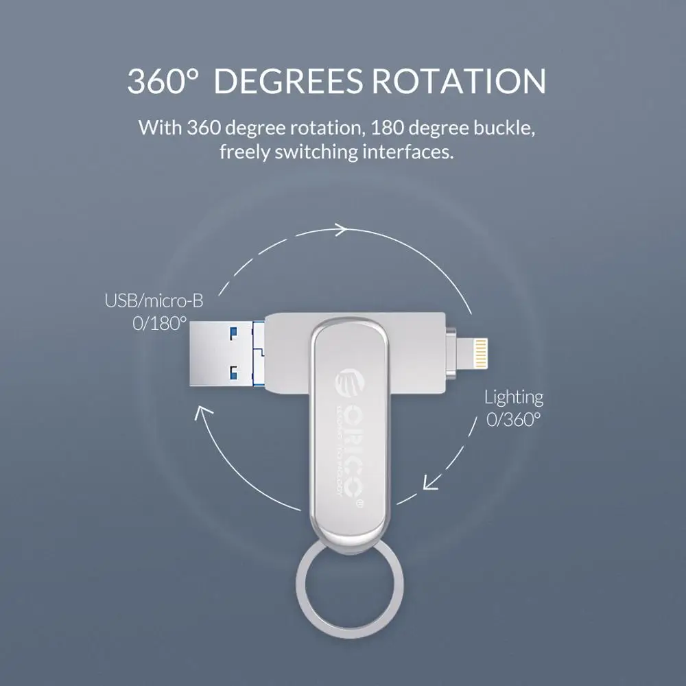 USB флеш накопитель ORICO 64 ГБ 32 3 в 1 usb с разъемом Micro B 0 Поддержка систем IOS/Andriod/PC|USB