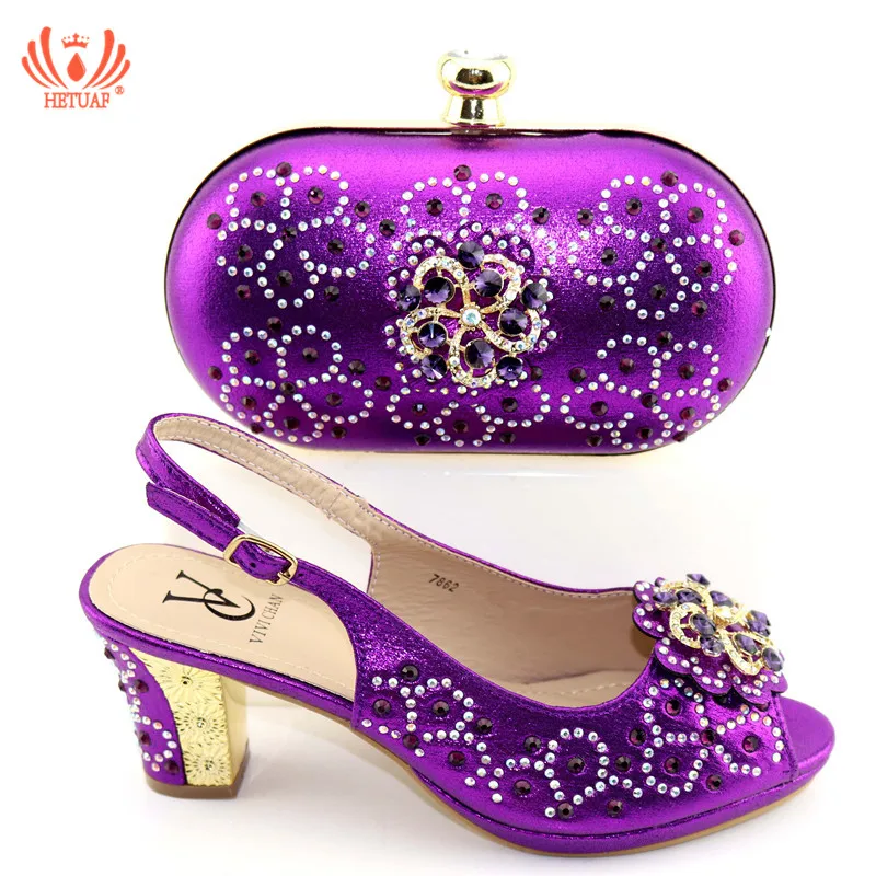 

2019 New Purple Shoe and Matching Bag Set African Wedding Shoe and Matching Bags Italian Matching Shoes and Bags for lady Partys