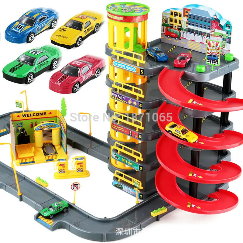 Многоэтажный городской парковочный игрушечный гараж городской автомобиль грузовик автомобиль авто автомобиль спиральные роликовые рельсы сплав транспортные средства Детские шины чехол для переноски