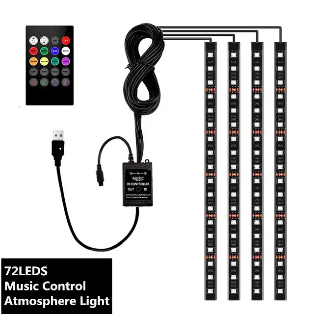 

7color Music control Auto RGB Strip Foot Light with usb Inside Atmosphere lamp With Remote Control car interior decoration
