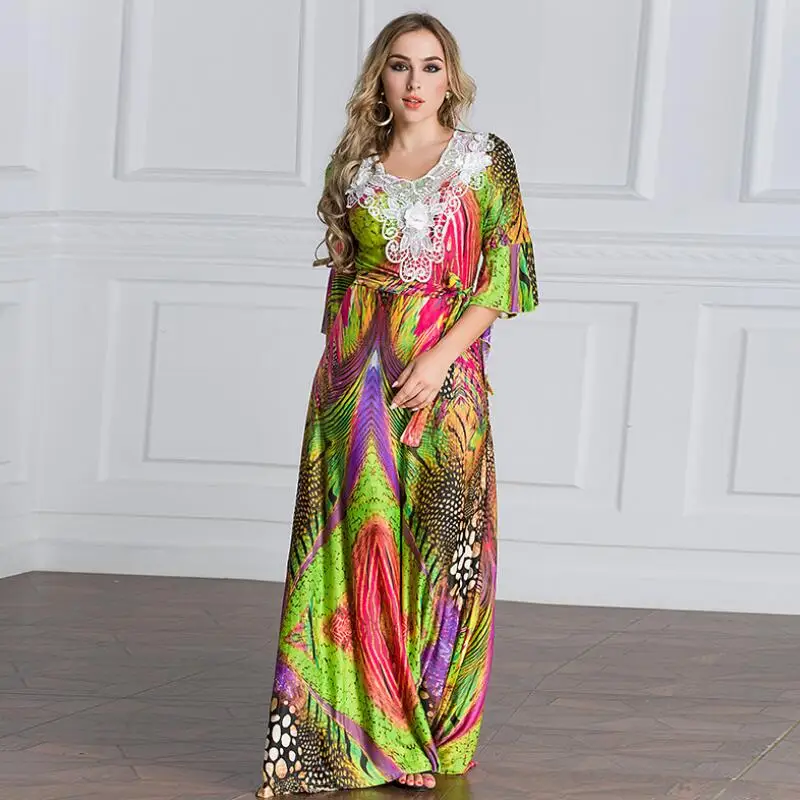 S 7XL Long Maxi Beach Summer Dress lady Fashion Designer Dresses Runway