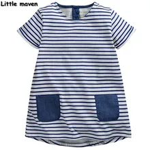 Little maven enfants marque vêtements 2017 new summer automne bébé filles vêtements enfants Coton rayé poche robe D088