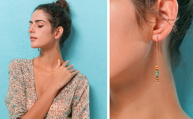 Yanting простой ушной крючок длинные серьги для женщин винтажный натуральный камень серьги мода brincos подарок на день рождения 0355