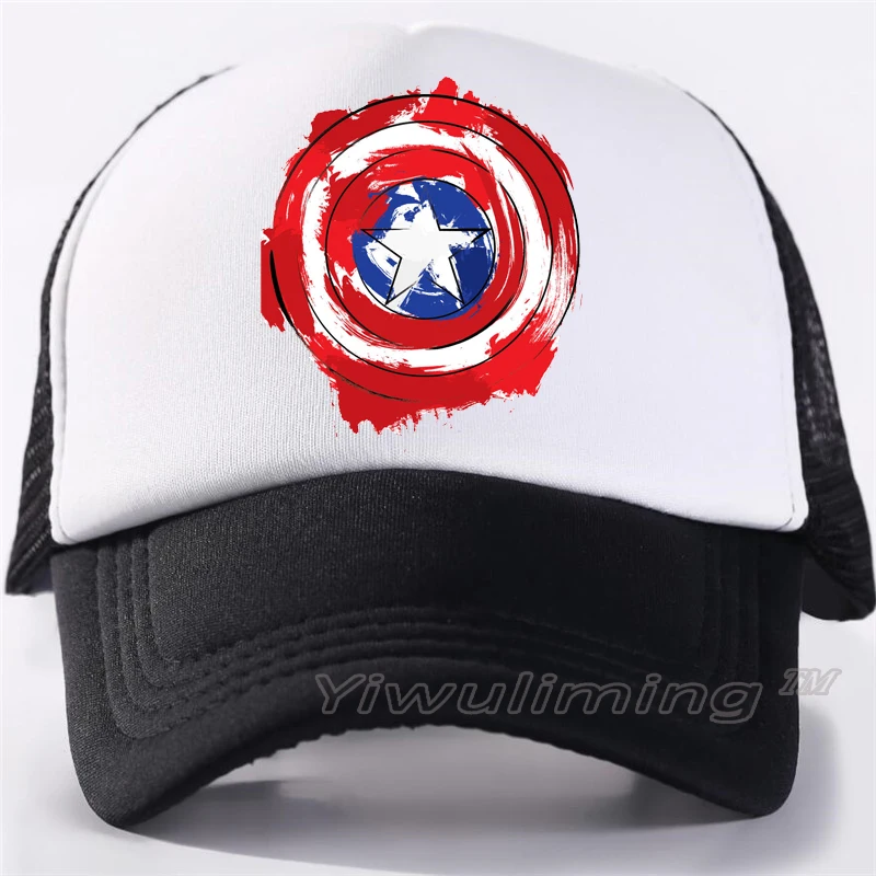

New Summer Trucker Caps captain america Cool Summer Black Adult Cool Baseball Mesh Net Trucker Caps Hat for Men Adjustable