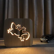 Светодиодный ночник деревянный ночной лампы Gecko Home Decor ночника DIY мультфильм 3D настольная лампа Главная Декоративные ночного освещения IY801101