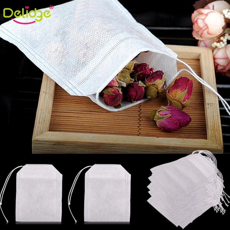 

Delidge 100Pcs/Lot Tea Bags String Heal Seal Filter Paper Teabag 6 x 8 CM For Herb Loose Disposable Teabags Rose Flower Tea Bags
