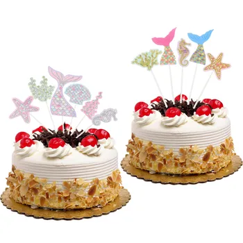 

2 style Mermaid Cake Toppers Flags Glitter Kids Birthday Ocean Cupcake Topper Wedding Baby Shower Party DIY Muslim Baking 20Sets
