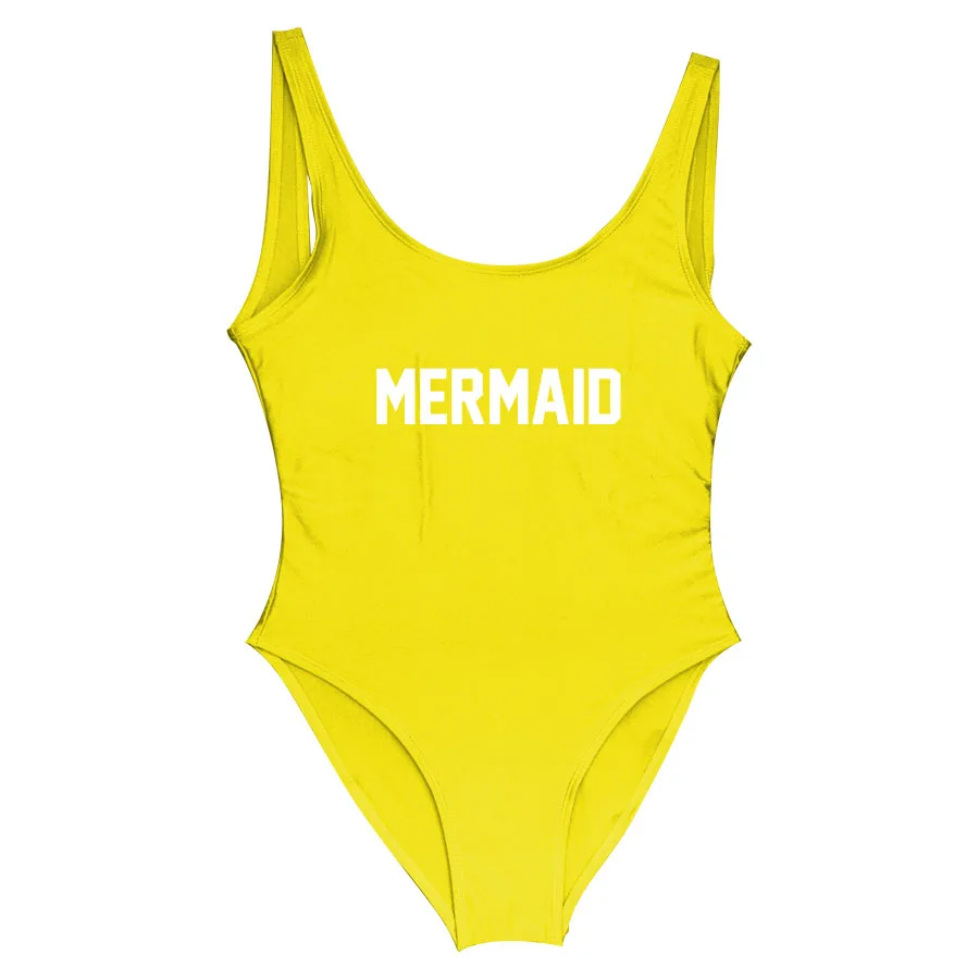 Adult Yellow Одежда для мамы и дочки; детский Цельный купальник с буквенным принтом «Русалочка»; одежда для купания для мамы и ребенка; купальные костюмы для мамы и ребенка; бикини для женщин - Цвет: Adult Yellow