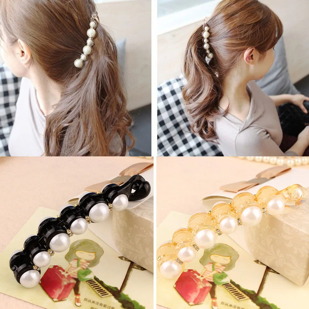 New 1Pc Simulated Pearls Hairpins Hair Clips Jewelry Banana Clips Headwear Accessories Women Hairgrips Girl Ponytail Barrettes