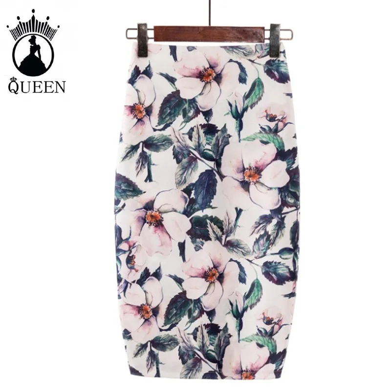 

2019 New Womens Skirt Elegant Style Vintage Floral Print Long Sheath Pencil Skirts Retro Open Slit Slim Bodycon Skirts For Women
