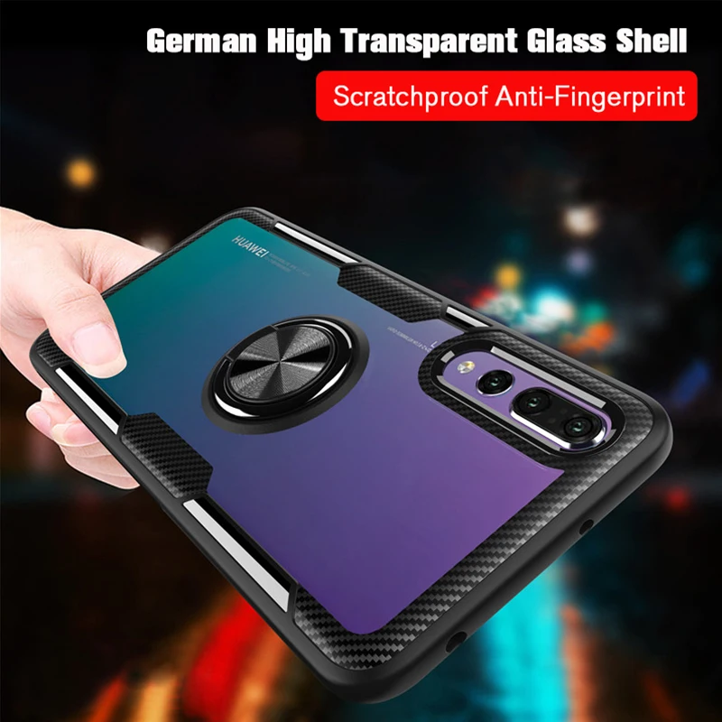 

Clear Finger Ring Stand Case For Huawei P20 Pro Case Hard Back Cover for P30 Pro Lite Honor 8X 10 Funda P20 Lite Shockproof Case