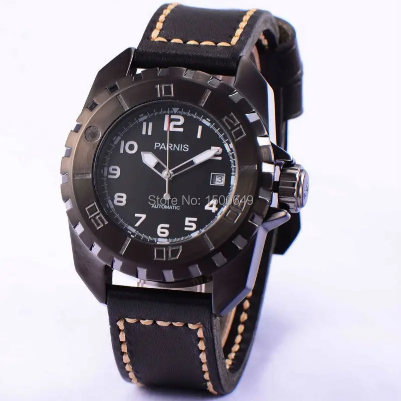 

Parnis 44mm Black Dial pvd steel watch case MIYOTA 821A Automatic Movement Men's watch