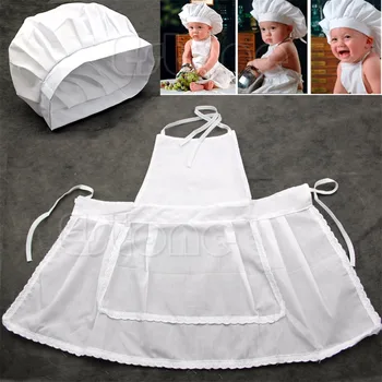 

Cute Newborn Infant Hat Apron Baby Cook Costume White Photos Photography Prop