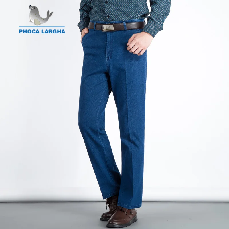 

2019 New Summer Men's Thin Light Jeans Business Casual Stretch Loose Denim Jeans Solid Trousers Male Brand Pants Plus Size