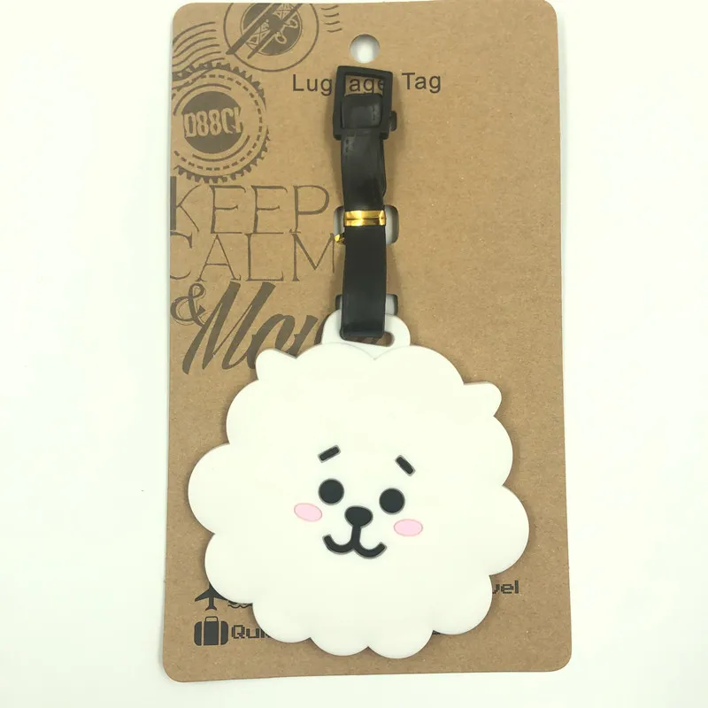 

2019 New BTS RJ BT21 Aries Cartoon Cute Travel Luggage Tag Id Address Holder Baggage Label Silica Gel Identify Accessories