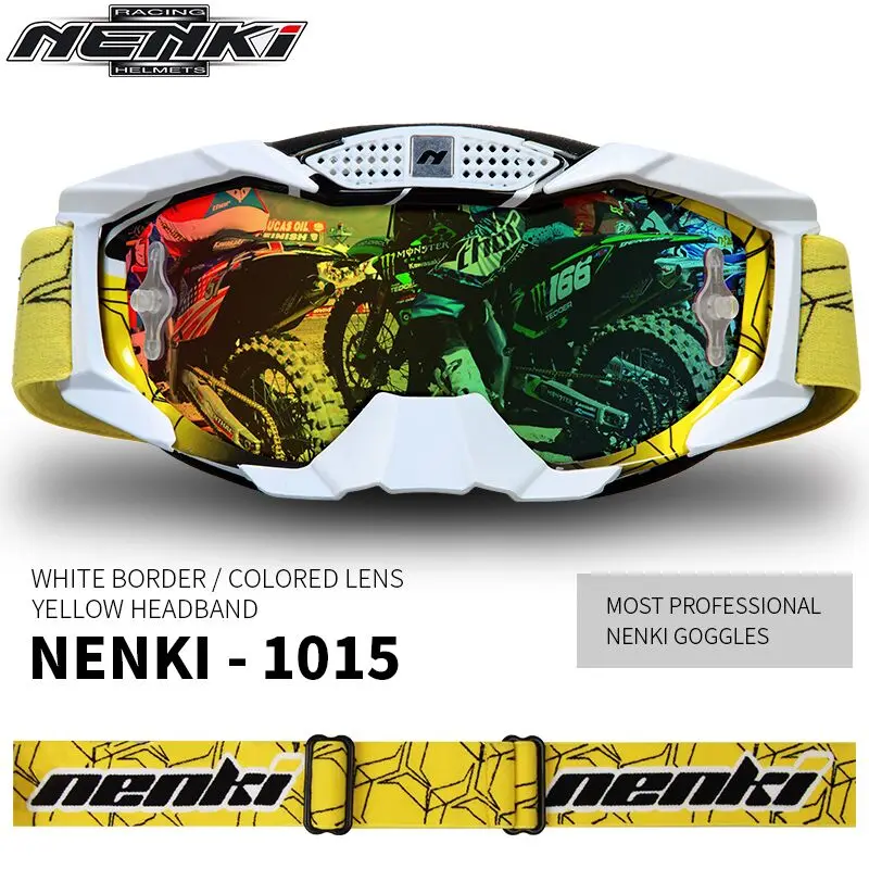 NENKI Lunettes Moto rcycle очки для мужчин и женщин внедорожные очки для мотокросса MX ATV Dirt Bike лыжные очки шлем очки - Цвет: Yellow Colorful Lens