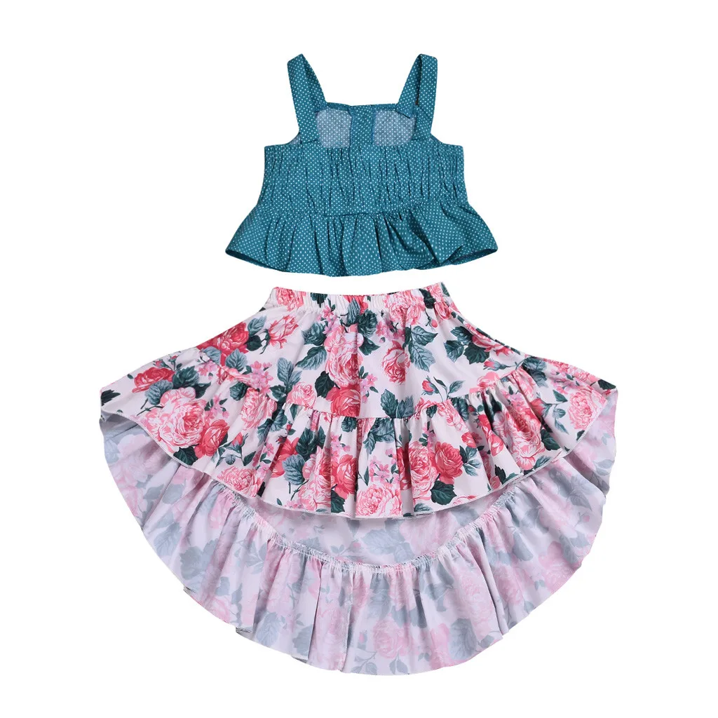

Peridemes Dress for Girls Sleeveless Dot Straps Clothes for Kids Sleeveless Shirt Tops with Floral Clothes Sets 2019 Dresses