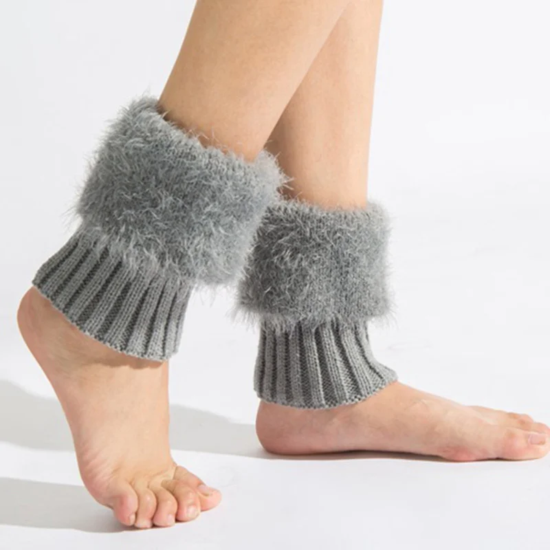 Fashion Design Women Leg Warmer Solid Warm Short Boot Cuffs Comfortable Winter Knitted Leg Warmer 7 Colors Faux Fur Leg Warmers (18)