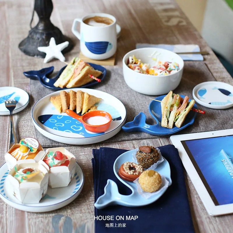 

Candy Dessert Dish Western style Ceramic Tableware Bowl Set Suit Ocean Style Bowl Set Household Tableware Suit Children Cutlery