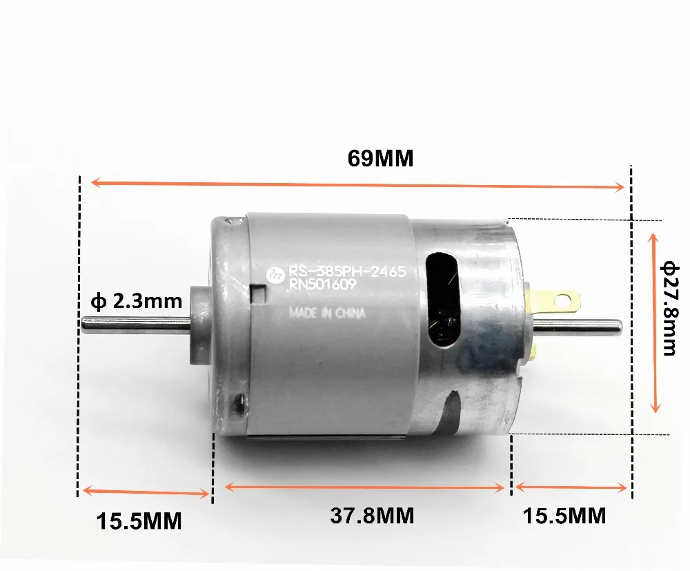 

RS385PH-2465 DC12V-24V high speed motor, DIY boat model/car model strong DC motor ( dual output shaft)